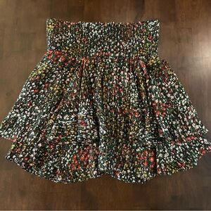 A.L.C. Metallic Floral Ruffle Silk Skirt in Black Green Red Yellow Pink …